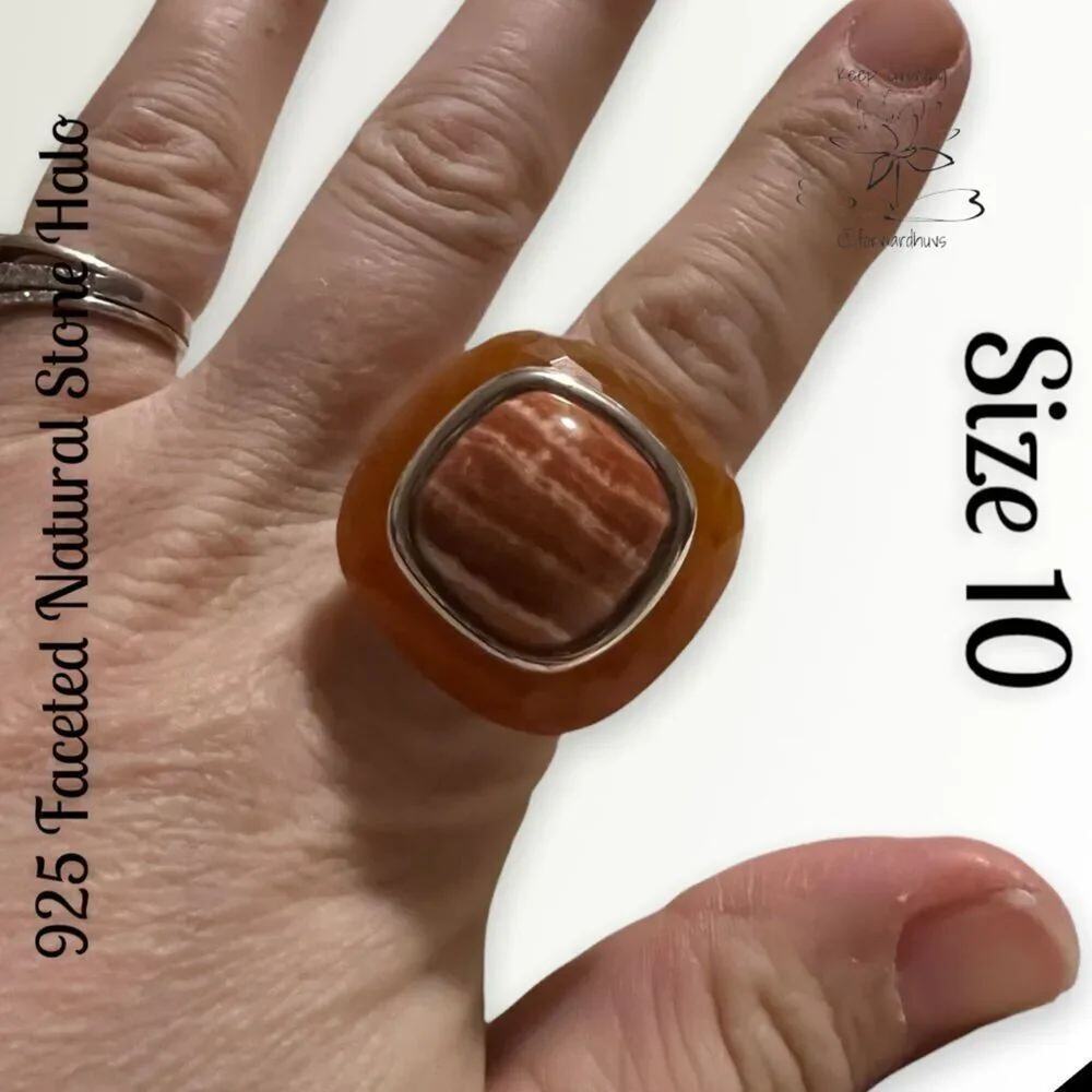 Whitney Kelly Sterling Silver Banded Jasper & Carnelian Ring Size 10